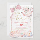 Roze Bloemen Coquette Pearl Tea Party 2e verjaarda Kaart (Voorkant)