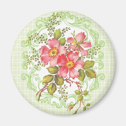 Roze Bloemen Cottage Droom Magneet (Voorkant)