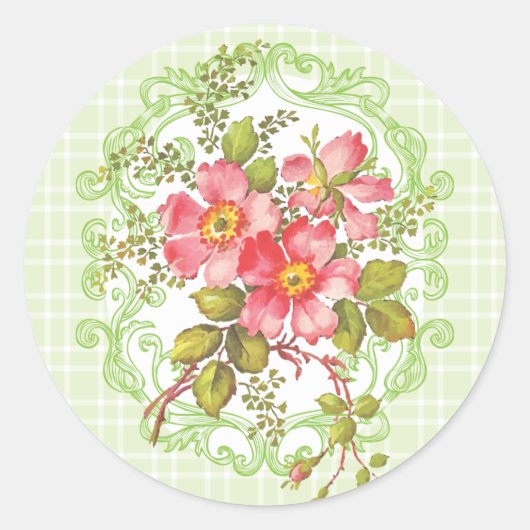  Roze Bloemen Cottage Droom Ronde Sticker (Voorkant)