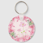 Roze Bloemen Country Garden Sleutelhanger (Voorkant)