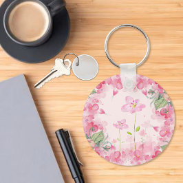 Roze Bloemen Country Garden Sleutelhanger