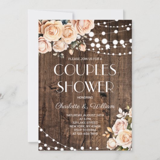Roze bloemen couples bruisfeest kaart (Voorkant)
