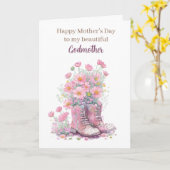 Roze Bloemen Cowboy Boots Moederdag Godmother Kaart (Gele Bloem)