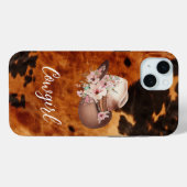 Roze Bloemen Cowgirl Cowboy Pet Bruin Koeienhuid Case-Mate iPhone Case (Achterkant (horizontaal))