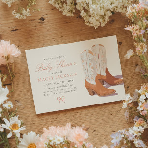 Roze Bloemen Cowgirl Laarzen Baby shower Kaart