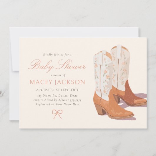 Roze Bloemen Cowgirl Laarzen Baby shower Kaart (Voorkant)