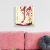 Roze Bloemen Cowgirl Laarzen - Meisjes Decor Canvas Afdruk (Insitu (Woonkamer))
