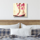 Roze Bloemen Cowgirl Laarzen - Meisjes Decor Canvas Afdruk (Insitu (Slaapkamer))