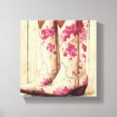 Roze Bloemen Cowgirl Laarzen - Meisjes Decor Canvas Afdruk (Voorkant)
