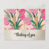 Roze bloemen & crème Faux Leather Briefkaart (Voorkant)