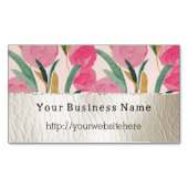 Roze bloemen & crème Faux Leather Magnetisch Visitekaartje (Voorkant)