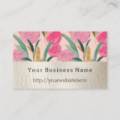 Roze bloemen & crème Faux Leather Visitekaartje (Voorkant)