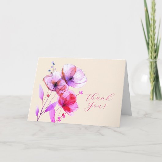 Roze Bloemen & Crème, Uw Logo, QR Code, Bedrijf Bedankkaart (Voorkant)