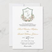 Roze Bloemen Crest Bruiloft Kaart (Voorkant)