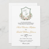 Roze Bloemen Crest Bruiloft Kaart (Voorkant / Achterkant)