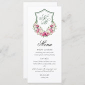Roze Bloemen Crest Bruiloft Menu (Voorkant / Achterkant)