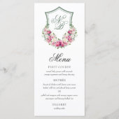 Roze Bloemen Crest Bruiloft Menu (Voorkant)