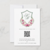 Roze Bloemen Crest Bruiloft RSVP Kaartje (Voorkant)