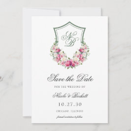 Roze Bloemen Crest Bruiloft Save The Date