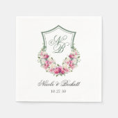 Roze Bloemen Crest Bruiloft Servet (Voorkant)