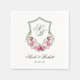 Roze Bloemen Crest Bruiloft Servet