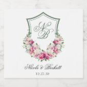 Roze Bloemen Crest Bruiloft Sparkling Wijnetiket (Enkel label)