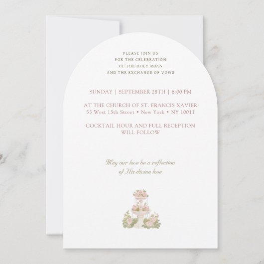 Roze Bloemen Crest Monogrammen Katholieke bruiloft Kaart (Achterkant)