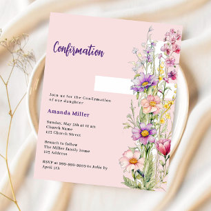 Roze bloemen cross girl Bevestiging uitnodiging