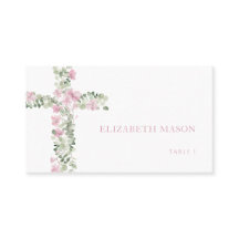Roze Bloemen Cross Meisje Dop Place Card