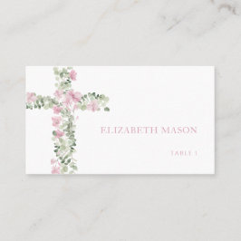 Roze Bloemen Cross Meisje Dop Place Card Plaatskaartje