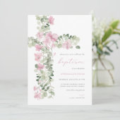 Roze Bloemen Cross Meisje Dopen Uitnodiging (Staand voorkant)