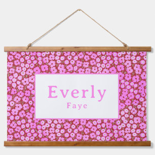 Roze Bloemen Custom Baby Meisje Naam Kwekerij Deco Hangend Wandkleed