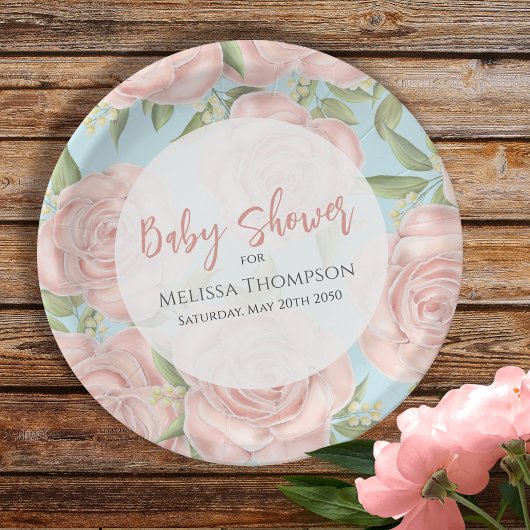 Roze Bloemen Custom Baby shower Papieren Bordje