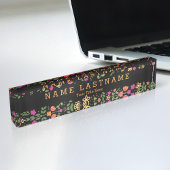  Roze Bloemen Custom Black Desk naamplaat Naambordje