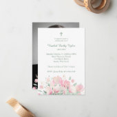 Roze Bloemen Custom Foto Memorial Funeral Beste Ee Notitiekaartje (Voorkant / Achterkant in situ)