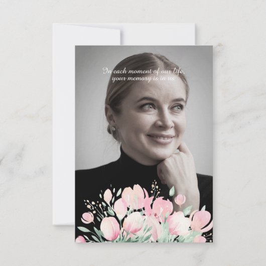 Roze Bloemen Custom Foto Memorial Funeral Beste Ee Notitiekaartje (Achterkant)