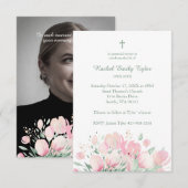 Roze Bloemen Custom Foto Memorial Funeral Beste Ee Notitiekaartje (Voorkant / Achterkant)