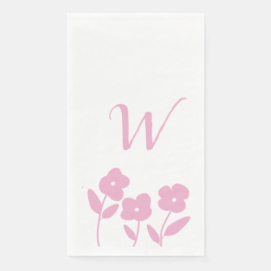 Roze Bloemen Custom monogram Servet (Voorkant)