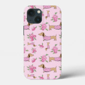 Roze Bloemen Dachshund Theme Telefoon Case-Mate iPhone Case (Achterkant)