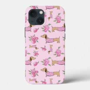 Roze Bloemen Dachshund Theme Telefoon Case-Mate iPhone Case