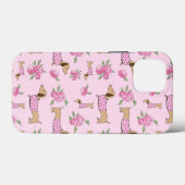 Roze Bloemen Dachshund Theme Telefoon Case-Mate iPhone Case (Achterkant (horizontaal))
