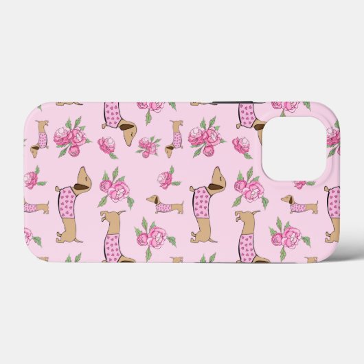 Roze Bloemen Dachshund Theme Telefoon Case-Mate iPhone Case (Achterkant (horizontaal))