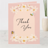 Roze Bloemen Daisy Bijen Baby shower Bedankkaart (Voorkant)