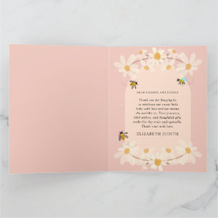 Roze Bloemen Daisy Bijen Baby shower Bedankkaart