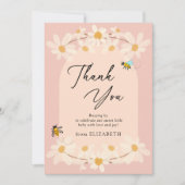Roze Bloemen Daisy Bijen Baby shower Bedankkaart (Voorkant)