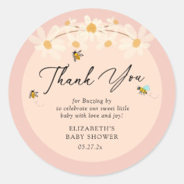 Roze Bloemen Daisy Bijen Baby shower Bedankt Ronde Sticker