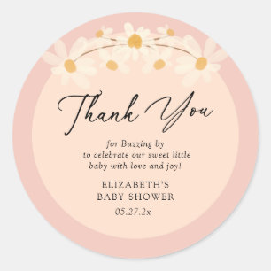 Roze Bloemen Daisy Bijen Baby shower Bedankt Ronde Sticker