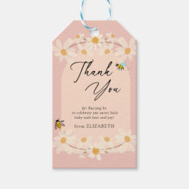 Roze Bloemen Daisy Bijen Baby shower Cadeaulabel