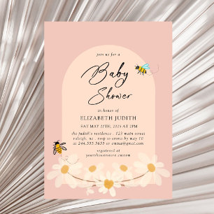 Roze Bloemen Daisy Bijen Baby shower Uitnodiging