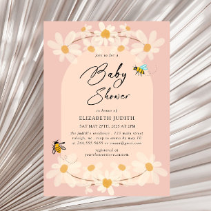 Roze Bloemen Daisy Bijen Baby shower Uitnodiging
